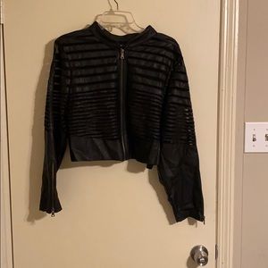 Faux leather cropped jacket.